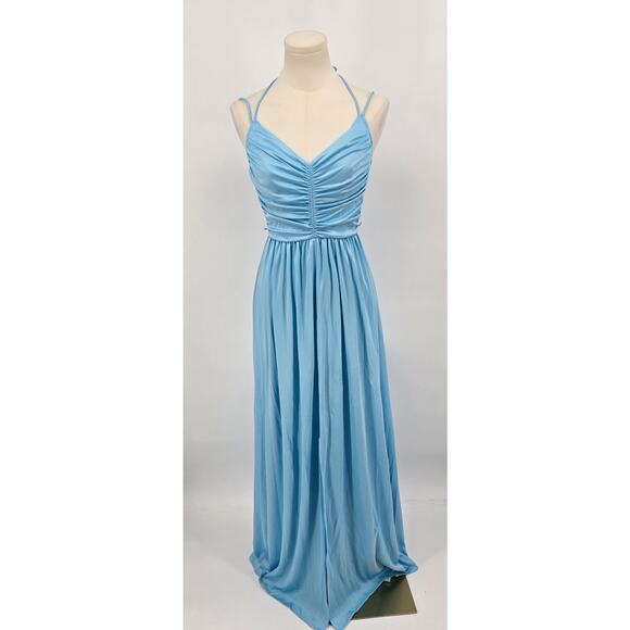 Vintage Sky Blue Ruched Halter Maxi Dress – ILGWU Union  USA - Picture 1 of 7
